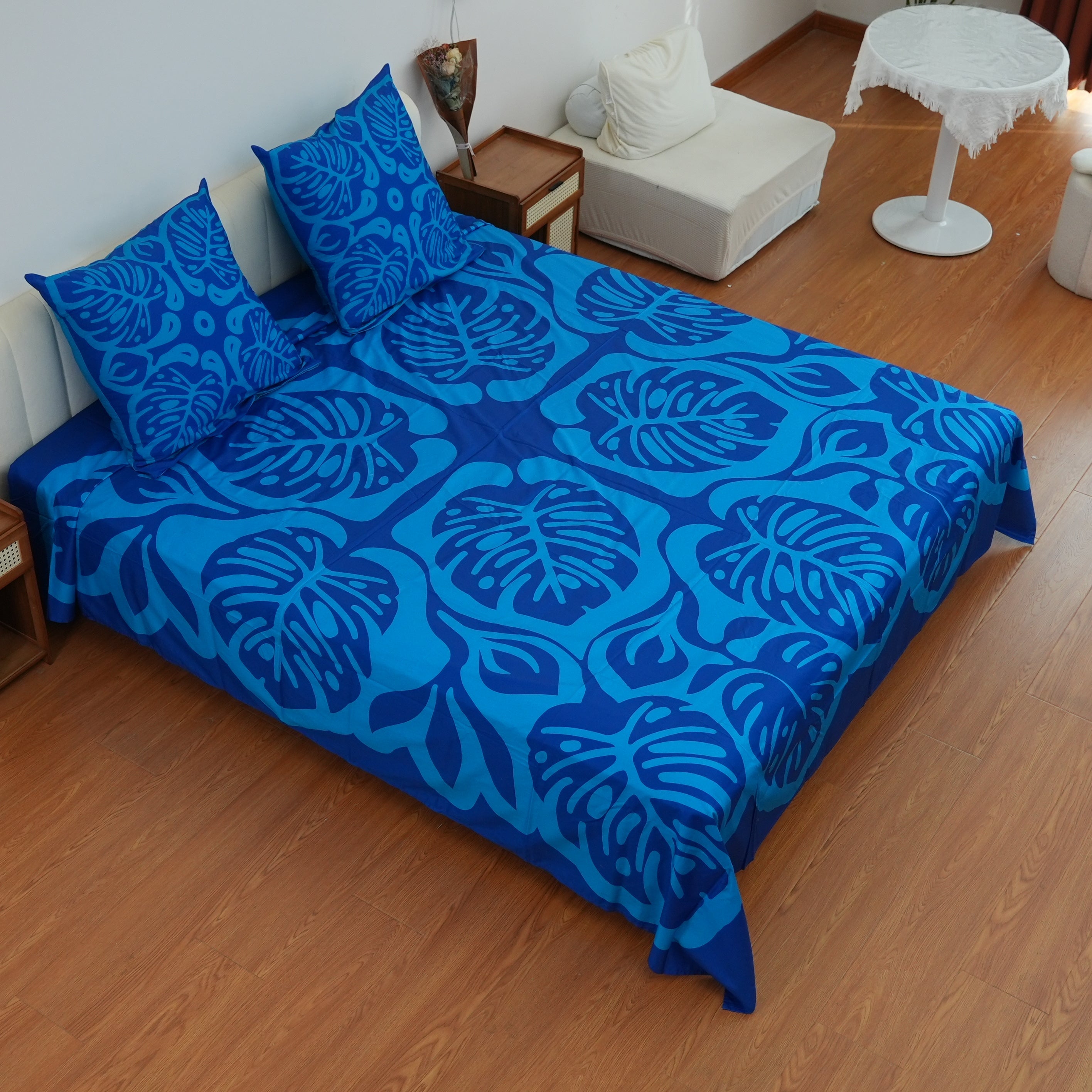 Bed Sheets - Complete Bed Set - Monstera - Ocean