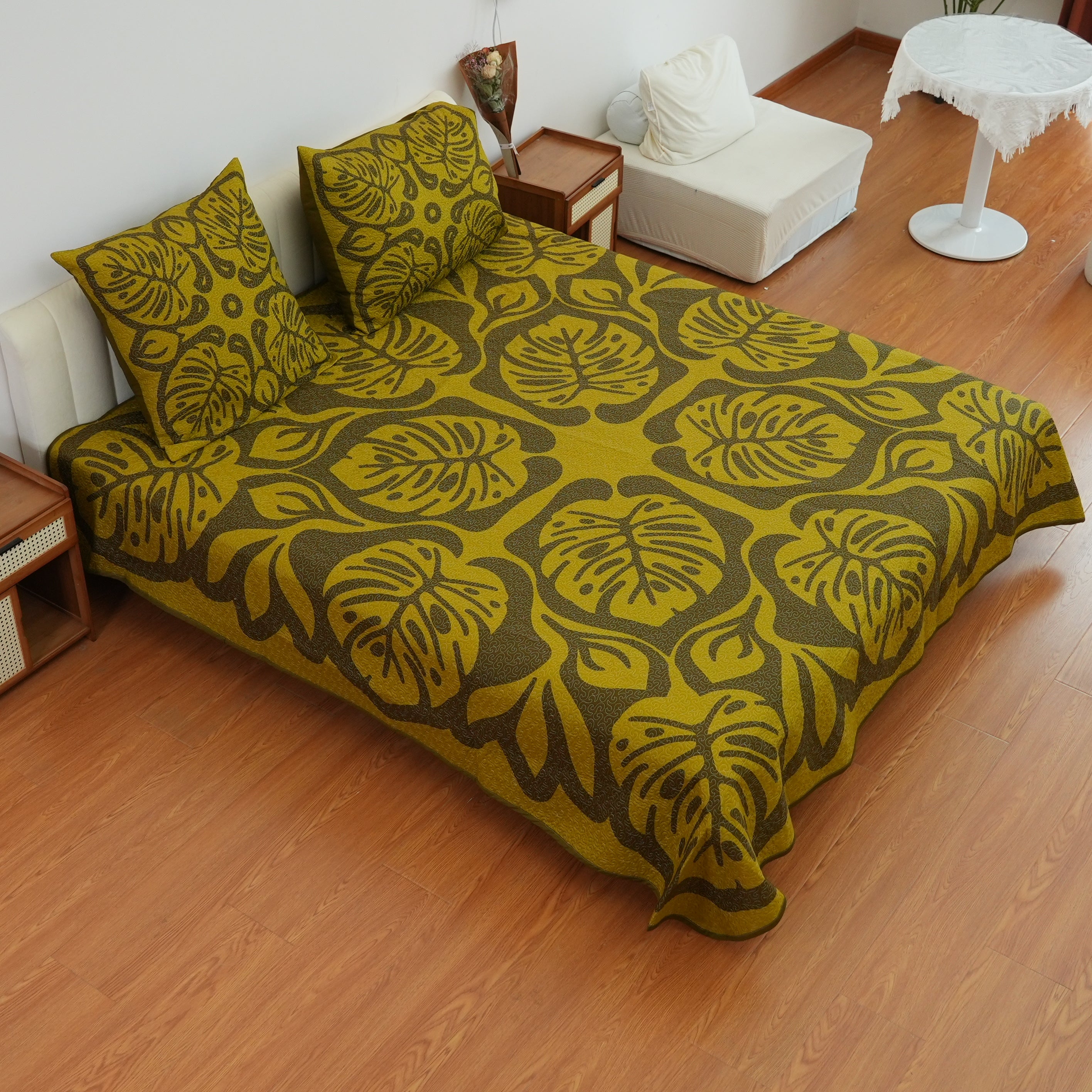 Couverture De Lit Matelassée  - Monstera - Coffee